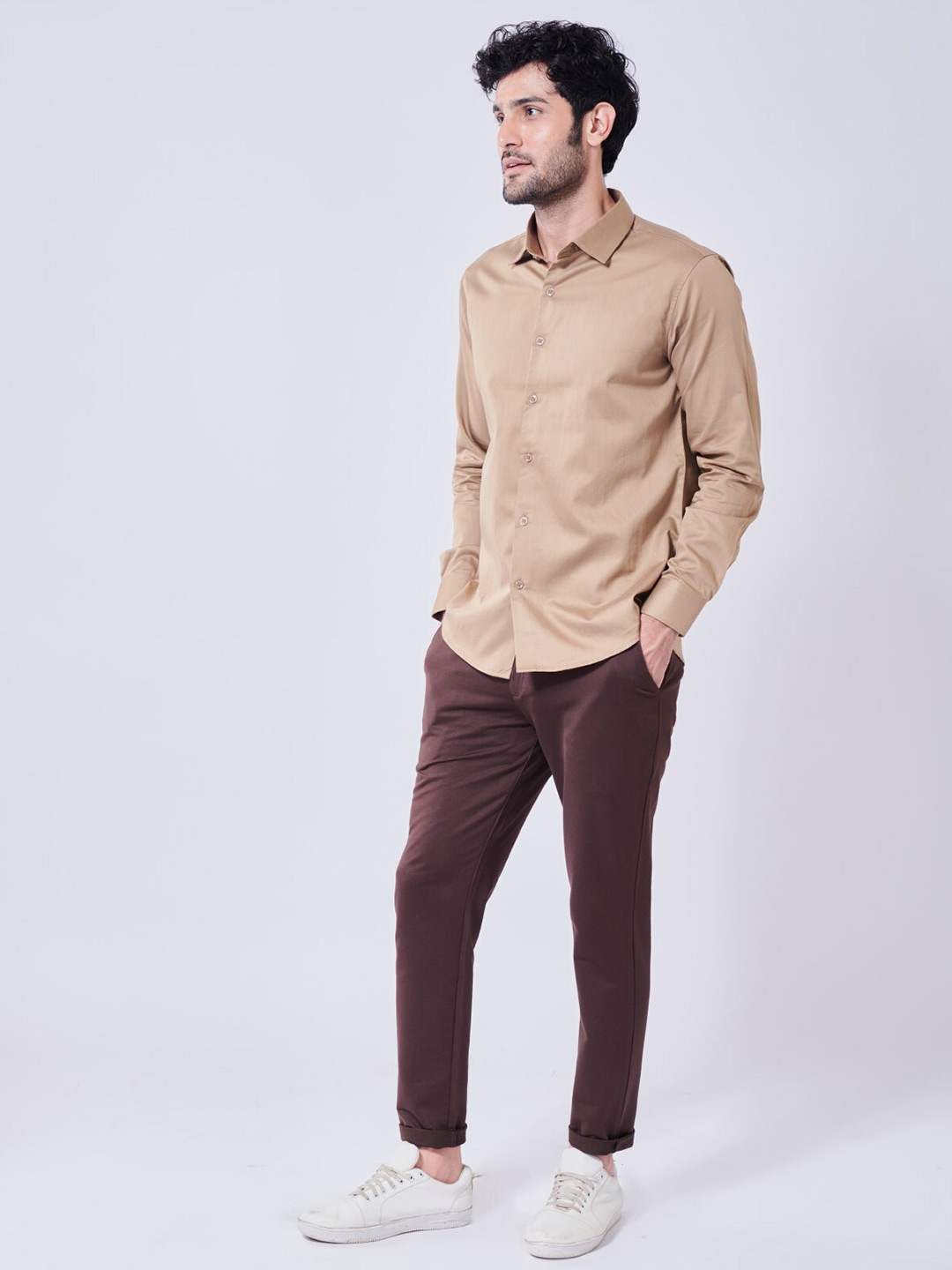 

Beyours Classic Spread Collar Cotton Casual Shirt, Brown