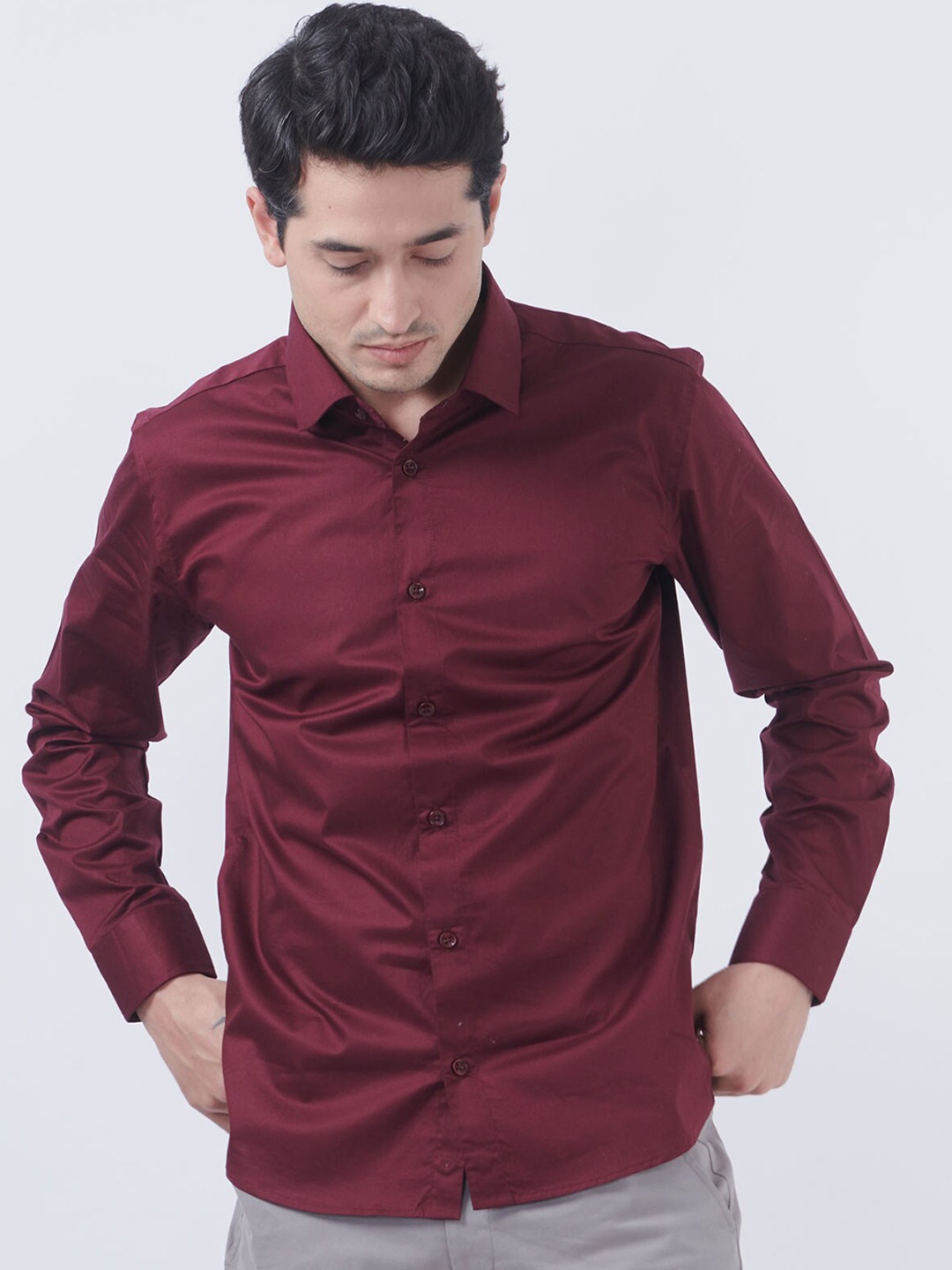 

Beyours Classic Spread Collar Cotton Casual Shirt, Maroon