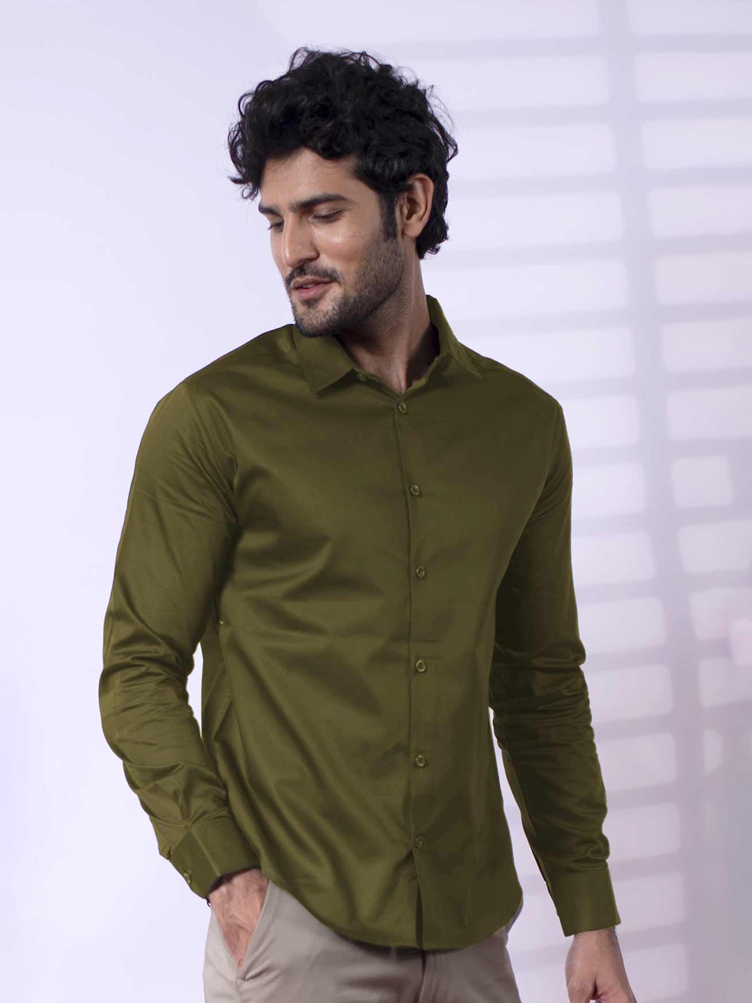 

Beyours Classic Spread Collar Cotton Casual Shirt, Olive