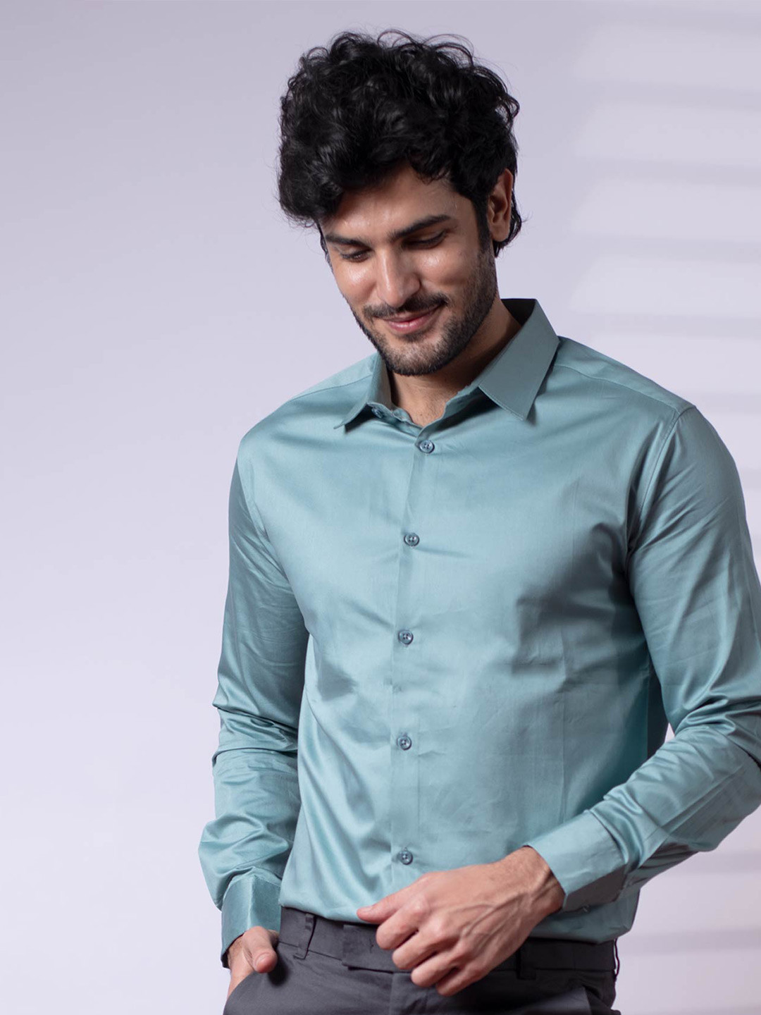

Beyours Classic Spread Collar Cotton Casual Shirt, Turquoise blue