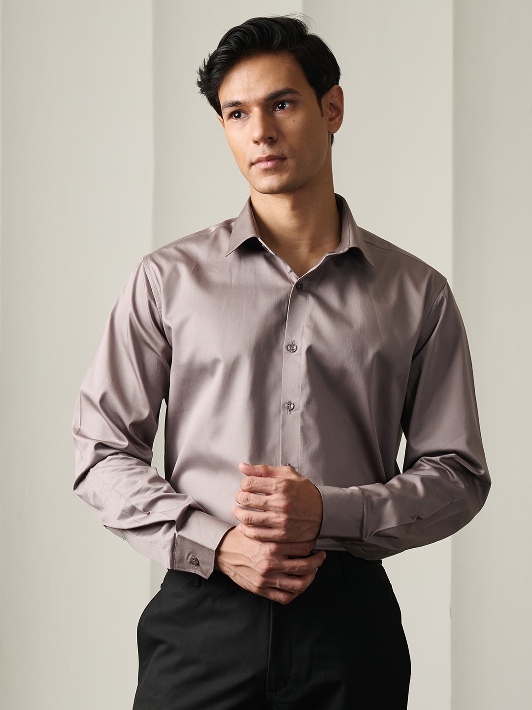 

Beyours Classic Spread Collar Cotton Casual Shirt, Grey