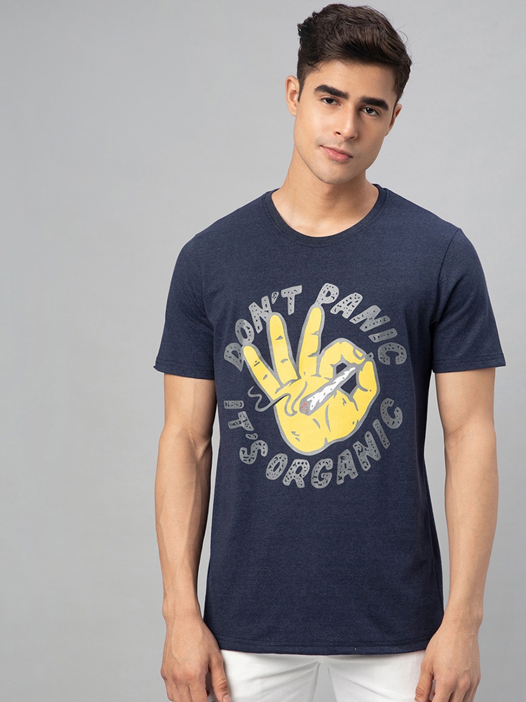 

FTX Men Navy Blue Typography Printed Raw Edge T-shirt