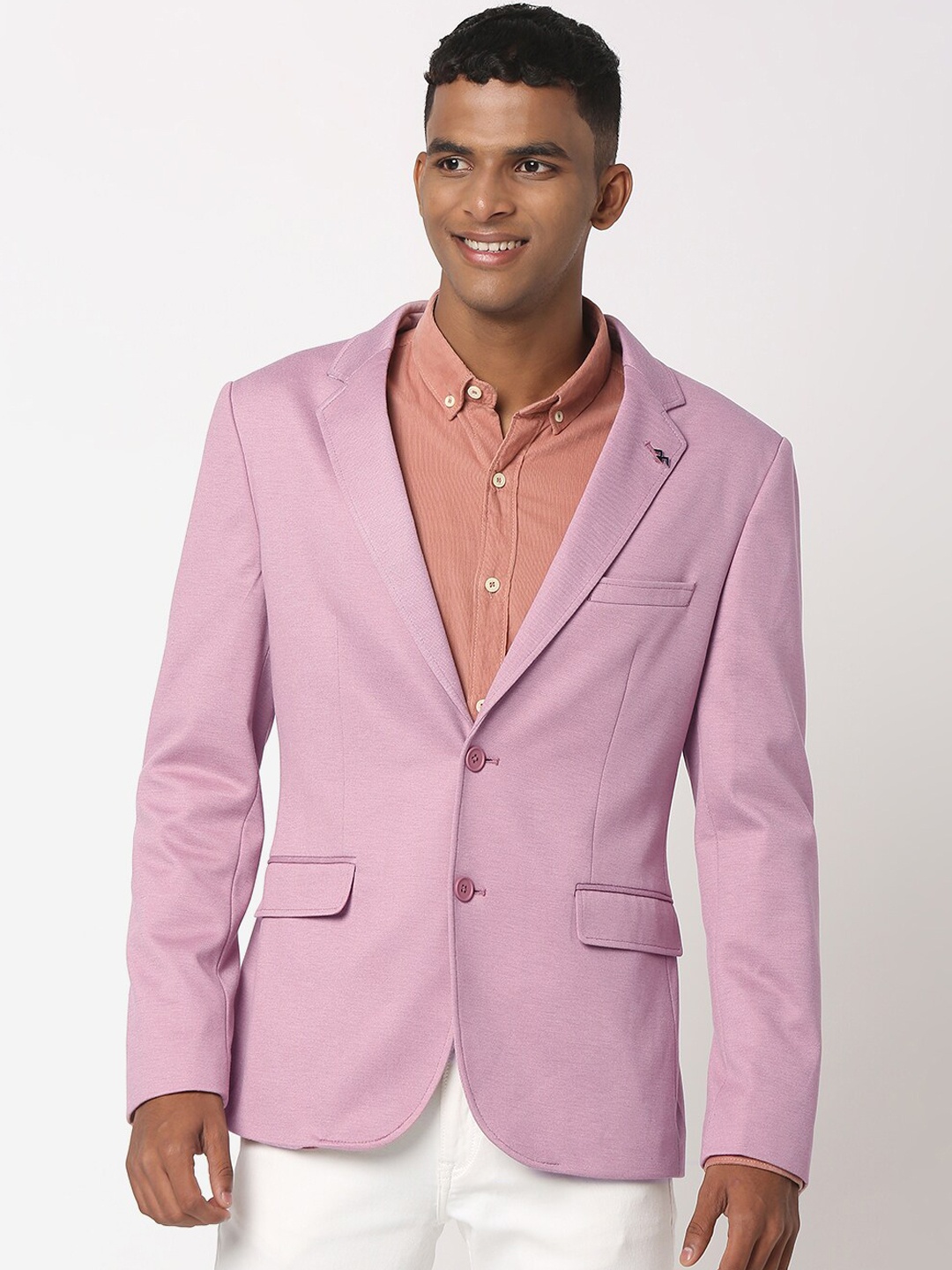 

Mufti Slim-Fit Single-Breasted Blazer, Pink