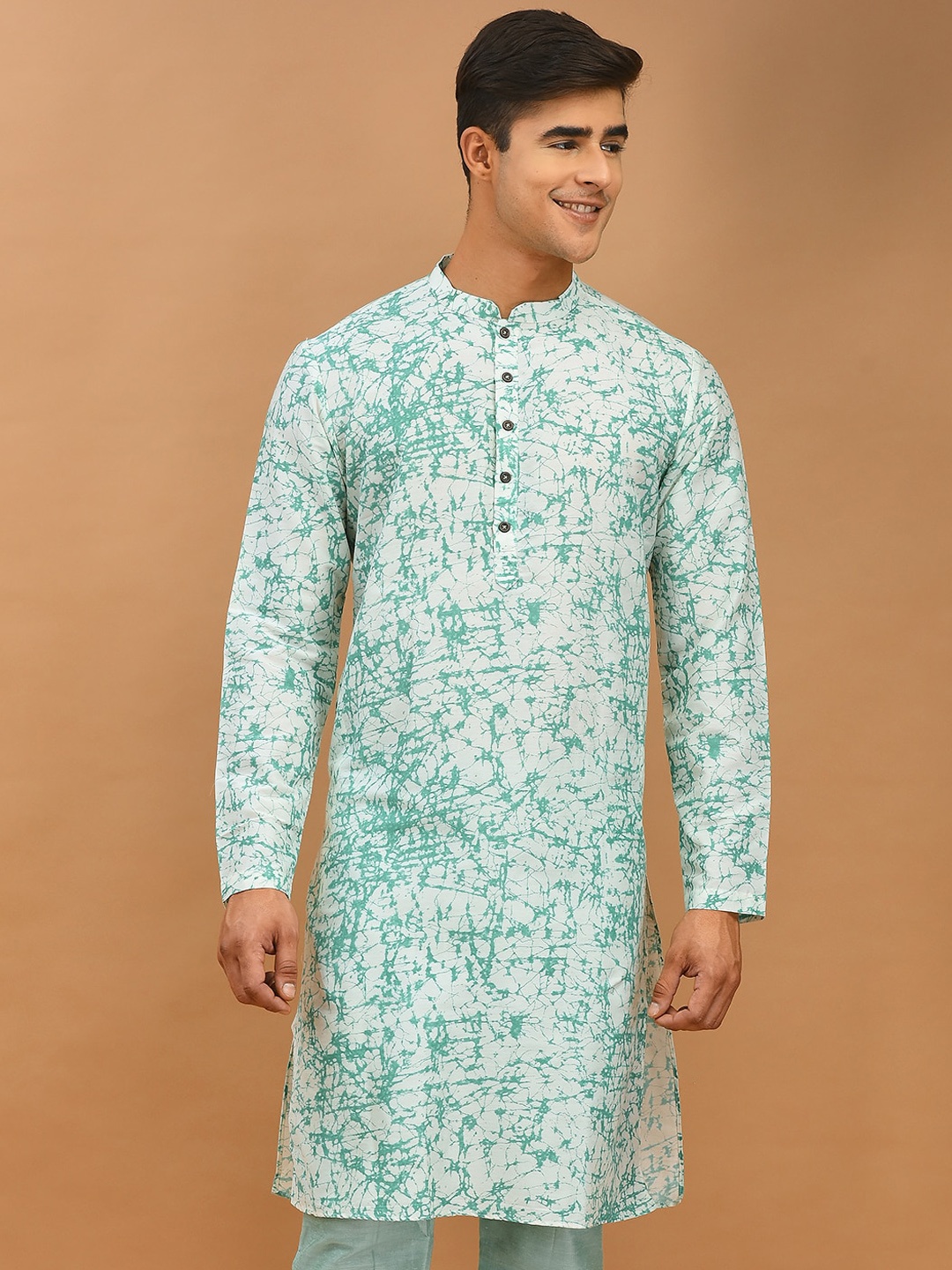 

DEYANN Abstract Printed Mandarin Collar Kurta, Green