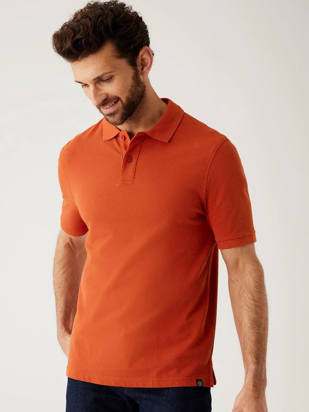 

Marks & Spencer Polo Collar Short Sleeves Cotton T-shirt, Orange