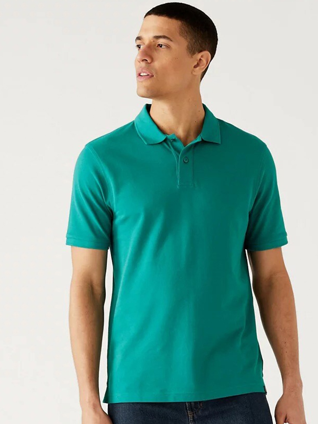 

Marks & Spencer Polo Collar Pure Cotton T-shirt, Sea green