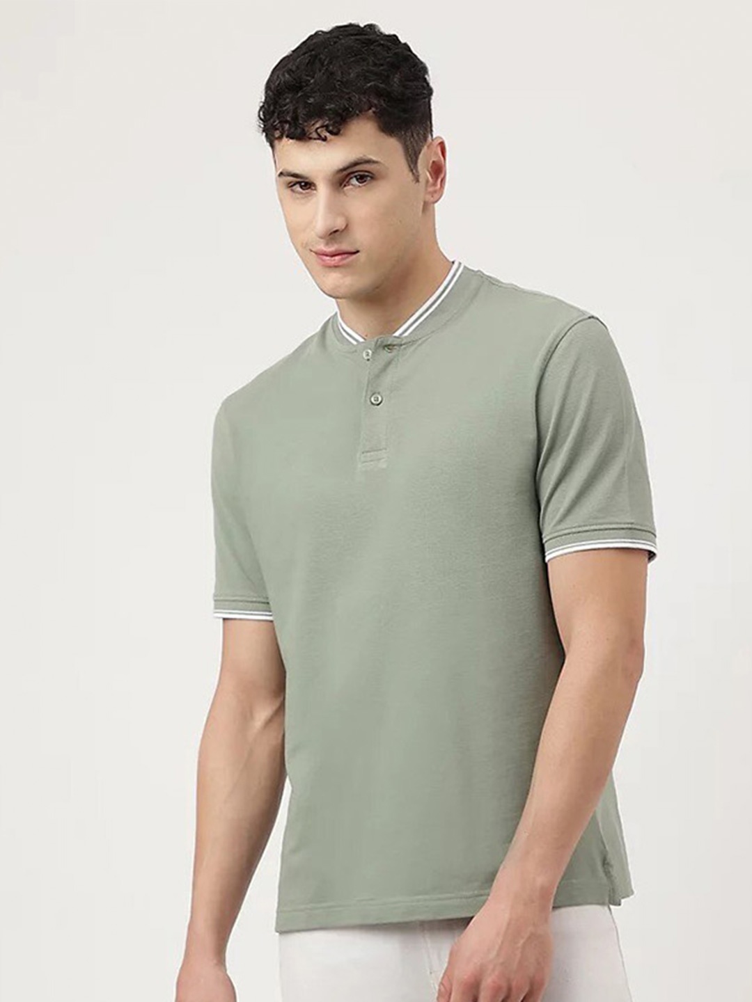 

Marks & Spencer Henley Neck Pure Cotton T-shirt, Green