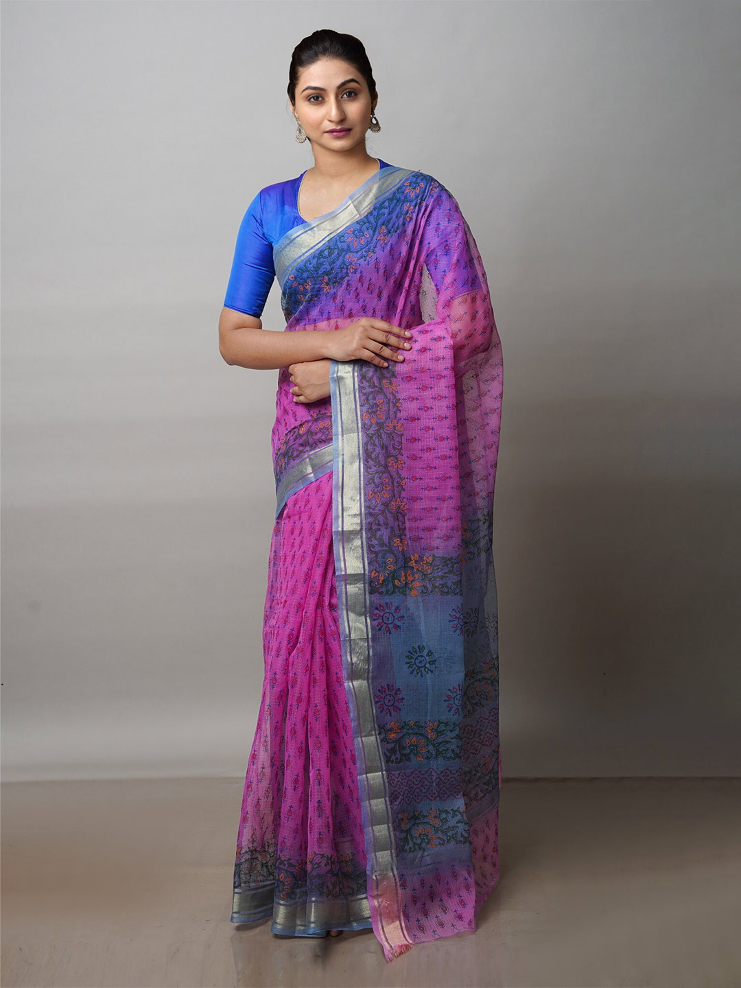 

Unnati Silks Ethnic Motifs Zari Pure Cotton Handloom Kota Saree, Pink