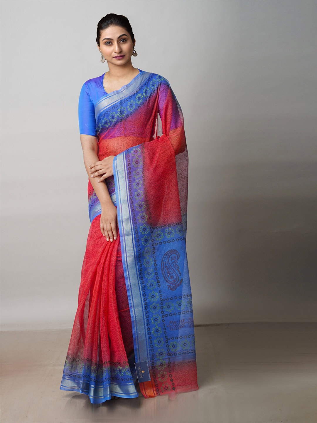 

Unnati Silks Ethnic Motifs Zari Pure Cotton Handloom Kota Saree, Red