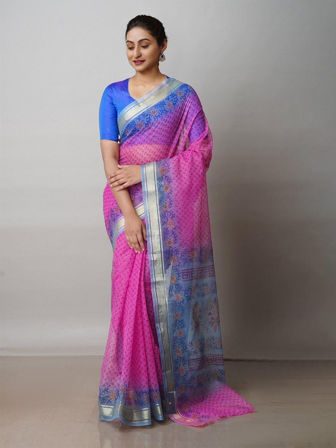 

Unnati Silks Ethnic Motifs Zari Pure Cotton Kota Saree, Pink