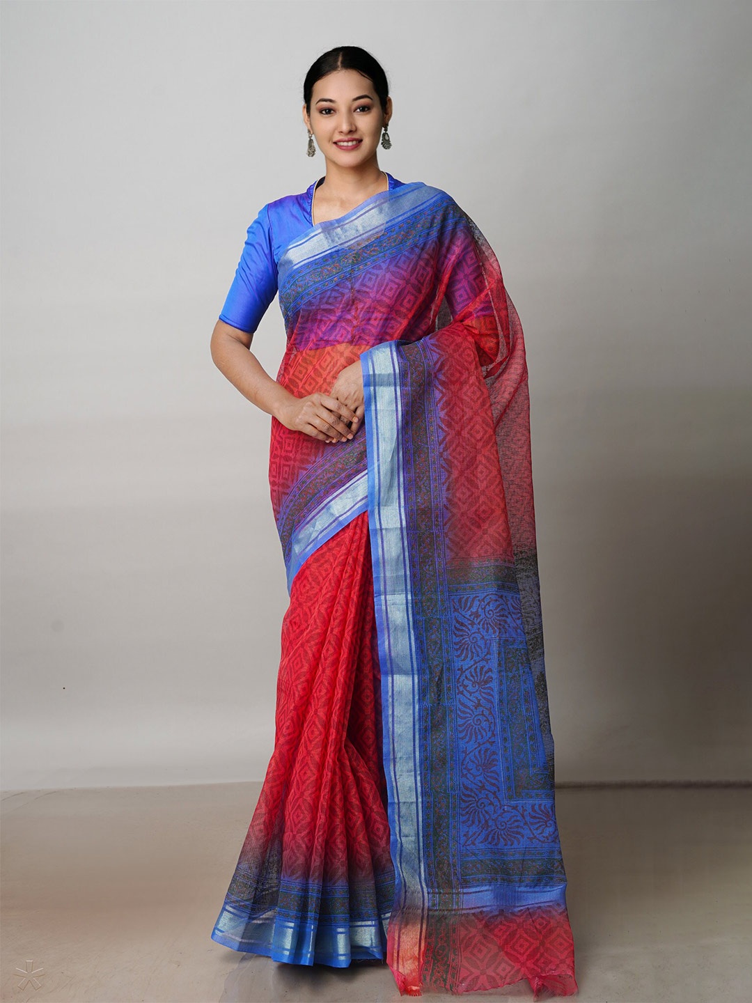 

Unnati Silks Ethnic Motifs Zari Pure Cotton Kota Saree, Red