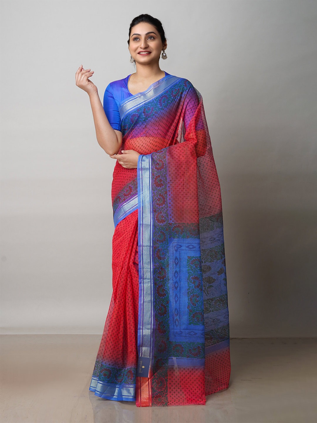 

Unnati Silks Ethnic Motifs Zari Pure Cotton Kota Saree, Red