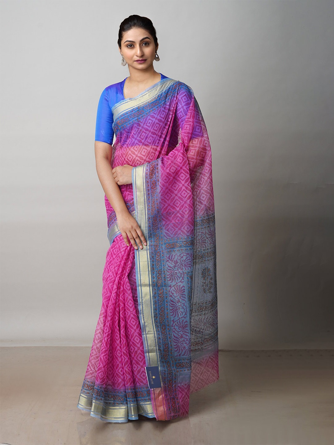 

Unnati Silks Ethnic Motifs Zari Pure Cotton Kota Saree, Pink