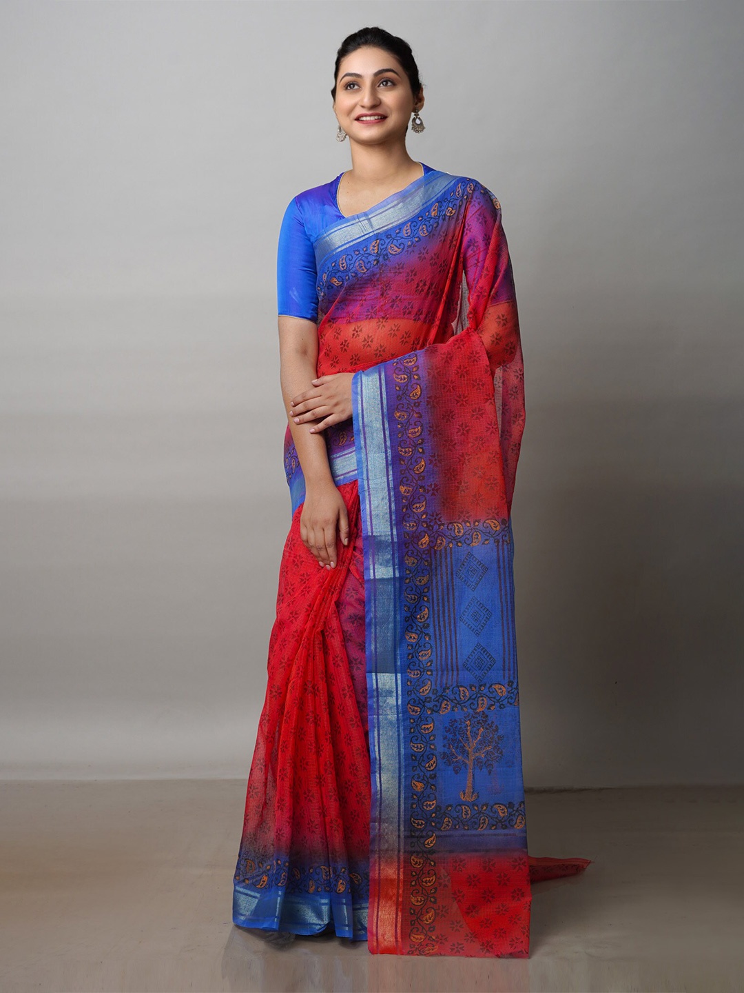 

Unnati Silks Ethnic Motifs Zari Pure Cotton Kota Saree, Red