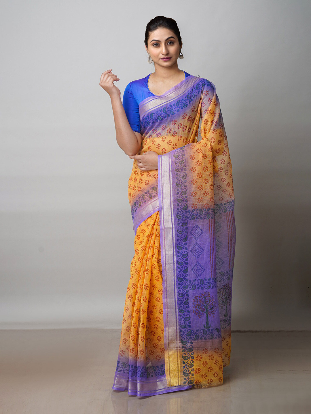 

Unnati Silks Ethnic Motifs Zari Pure Cotton Kota Saree, Orange