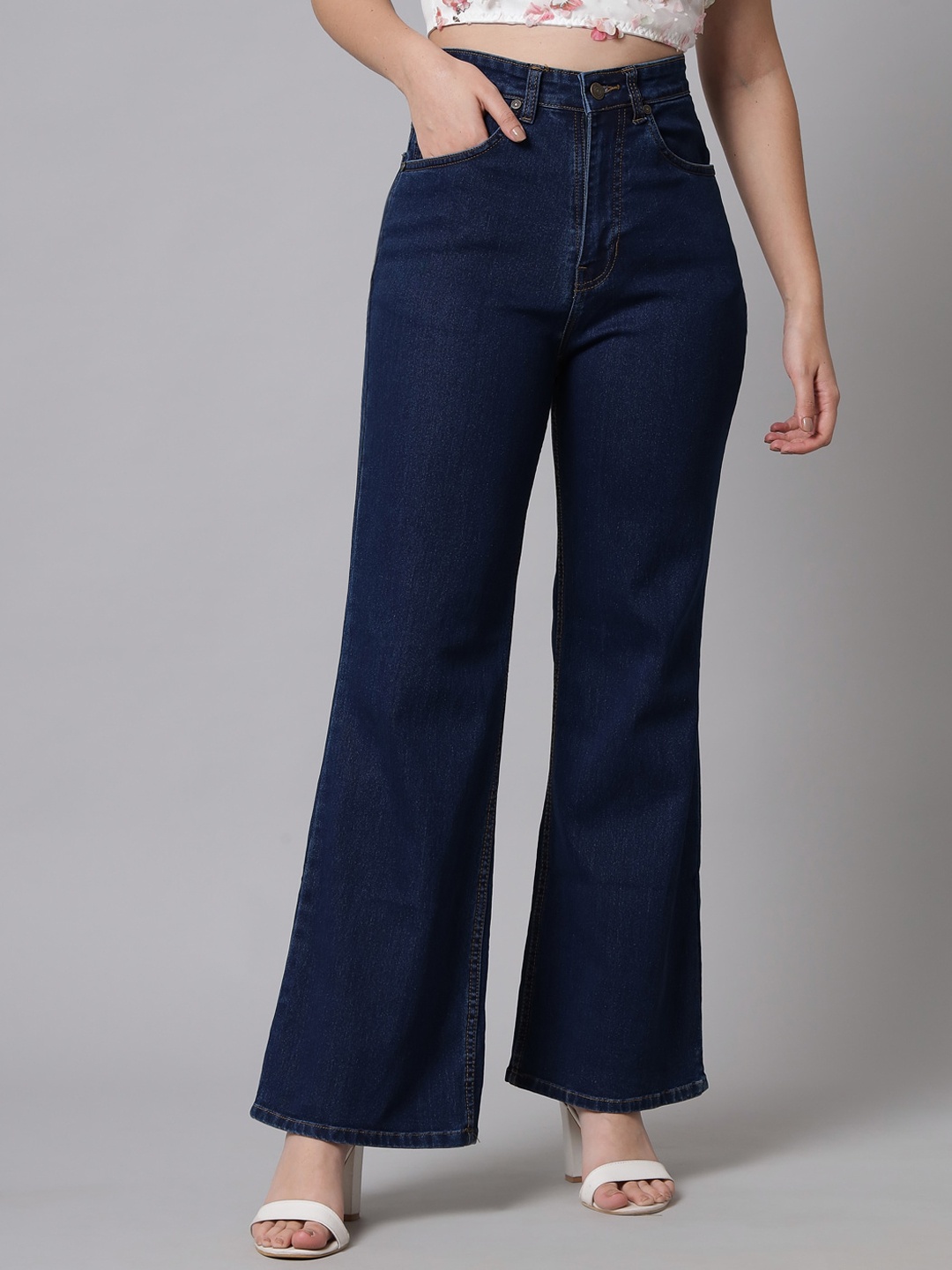 

BAESD Women Wide Leg High-Rise Stretchable Jeans, Blue
