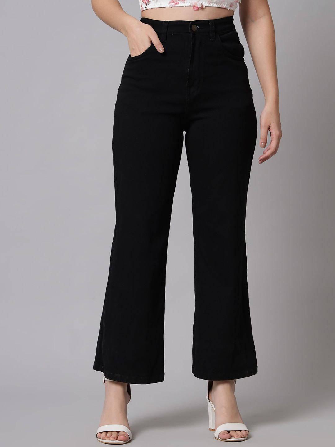 

BAESD Women Wide Leg High-Rise Stretchable Jeans, Black
