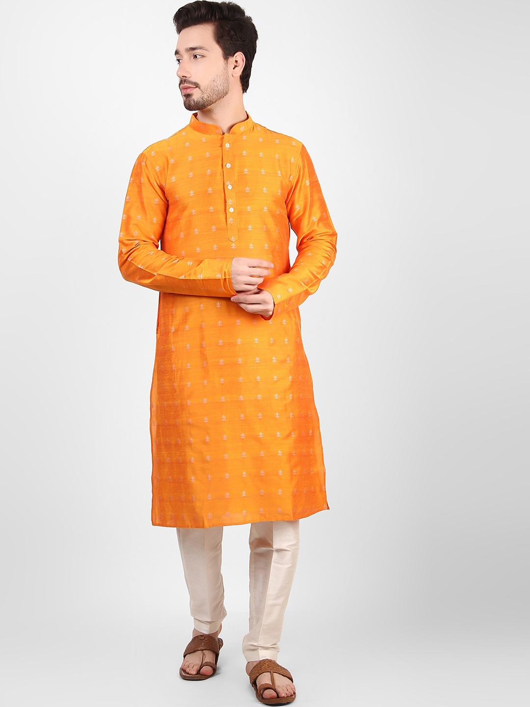 

Koshin Ethnic Motifs Woven Design Mandarin Collar Kurta, Yellow