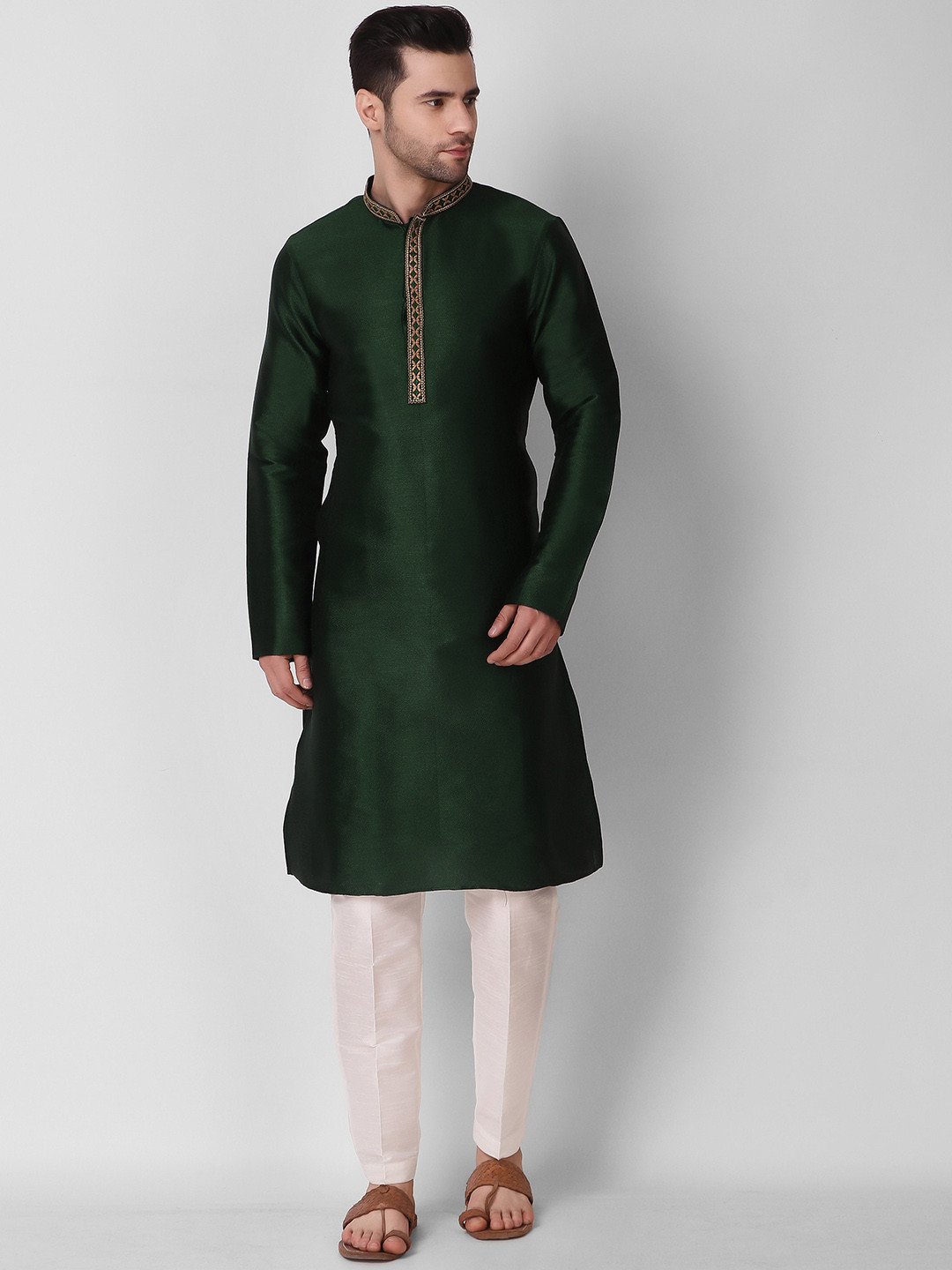 

Koshin Yoke Design Embroidered Thread Work Kurta, Green