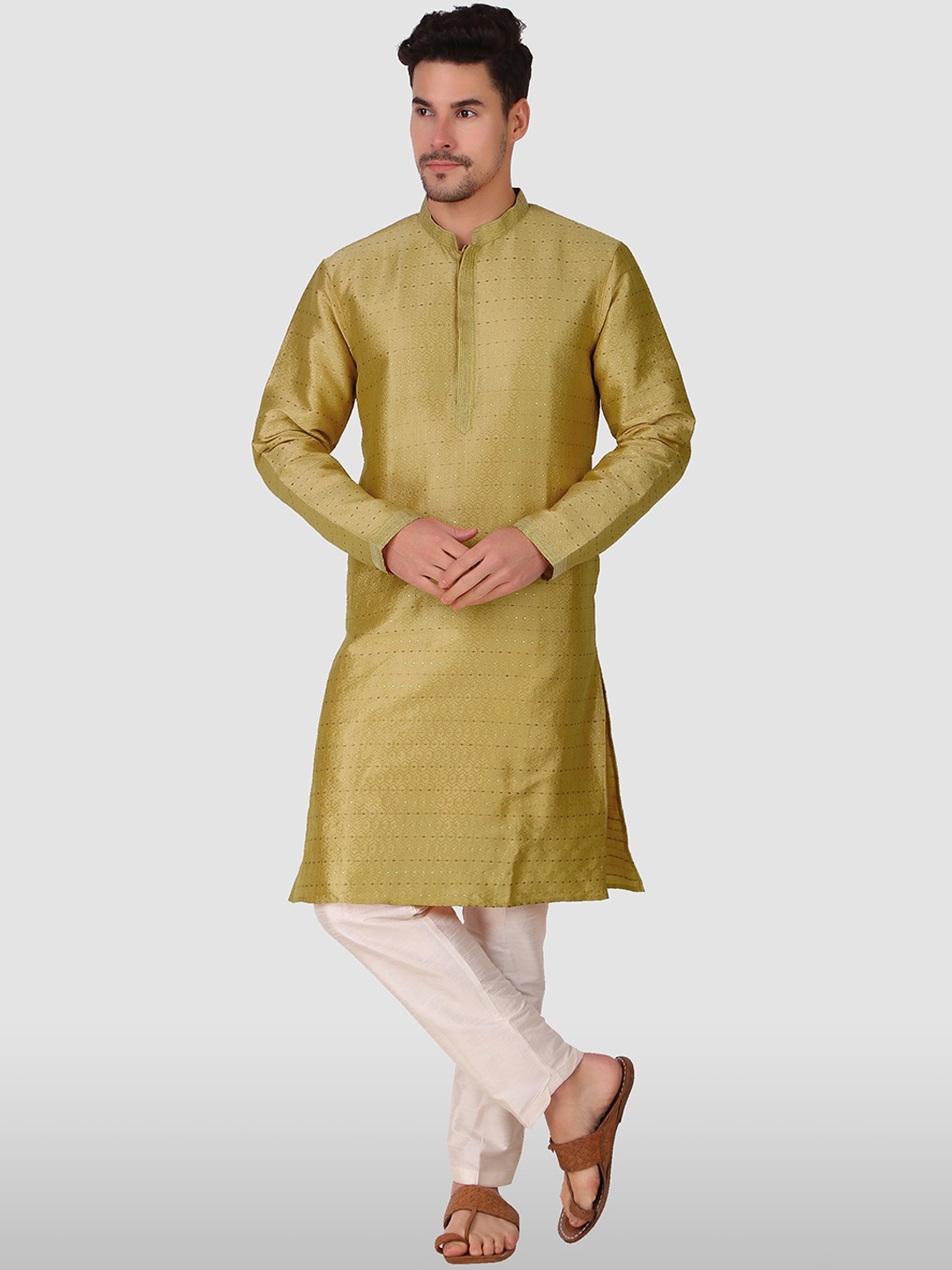 

Koshin Yoke Design Thread Work Kurta, Mustard