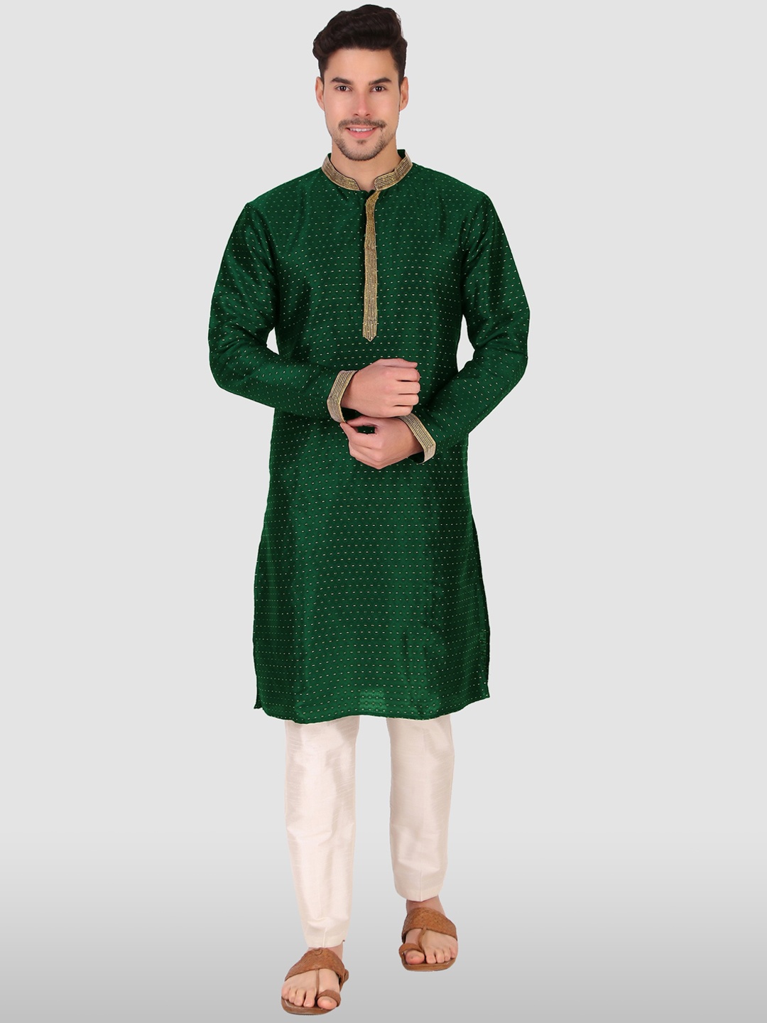 

Koshin Geometric Printed Mandarin Collar Kurta, Green