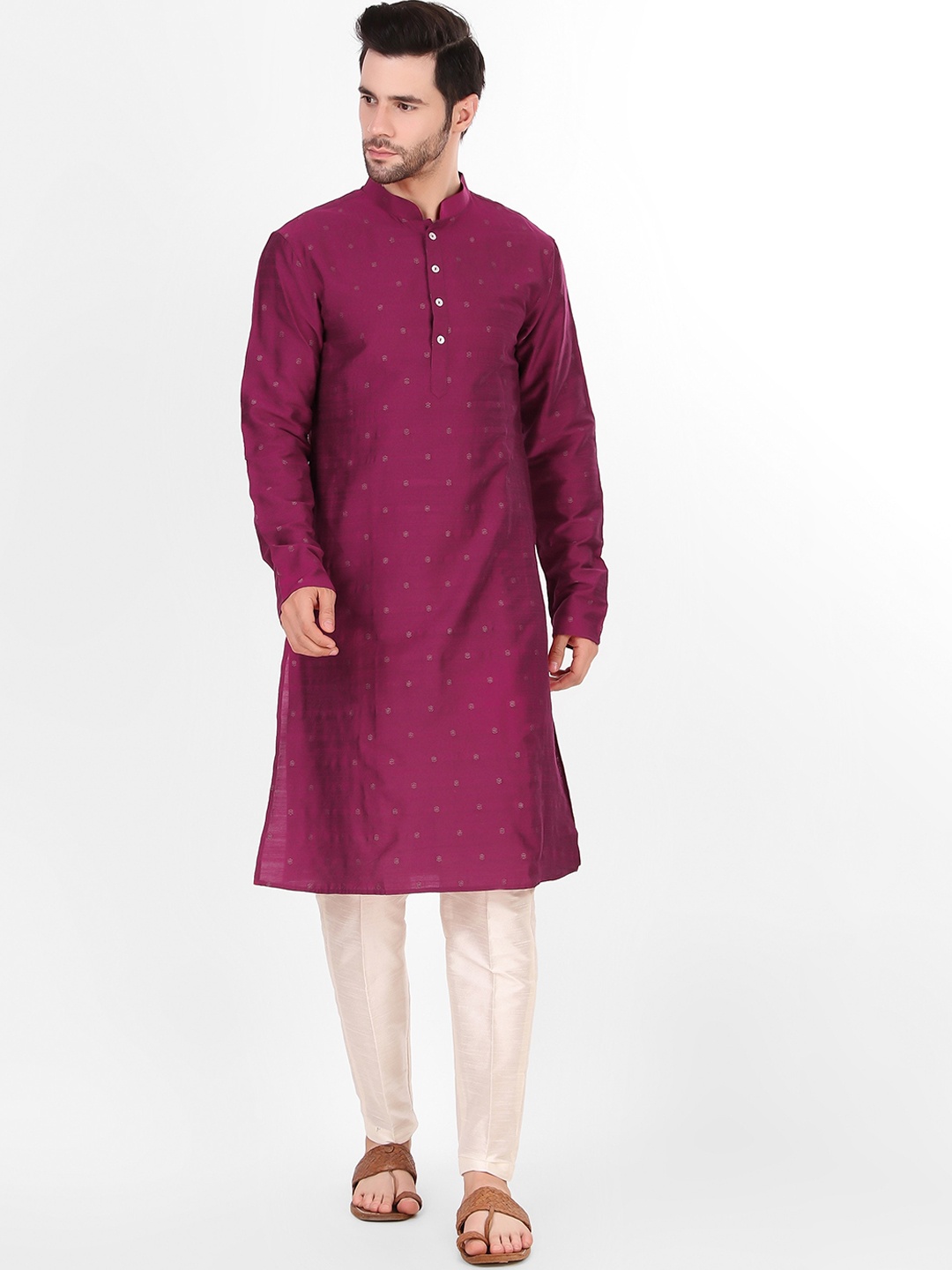 

Koshin Geometric Embroidered Jacquard Kurta, Purple