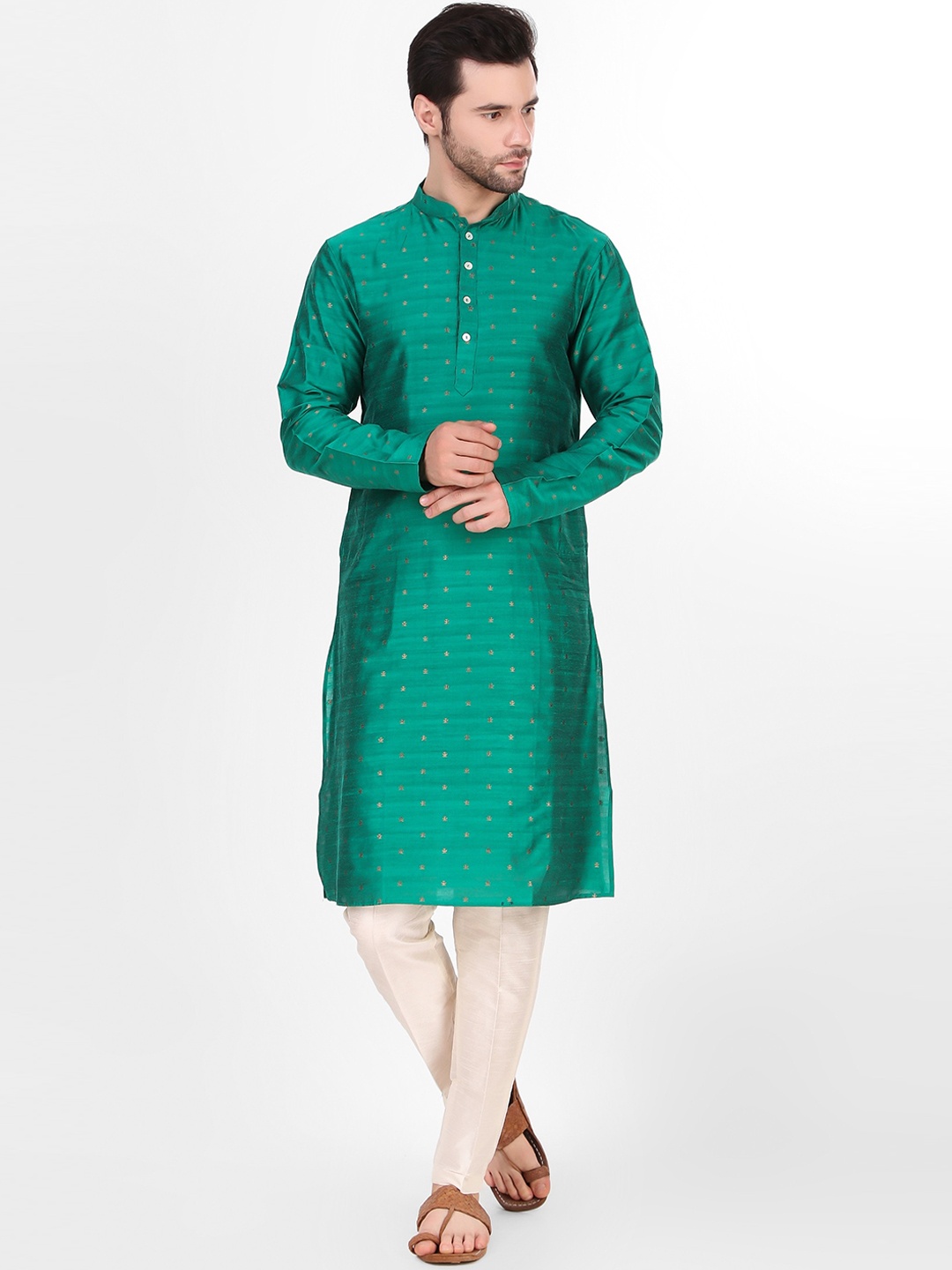

Koshin Geometric Embroidered Jacquard Kurta, Green