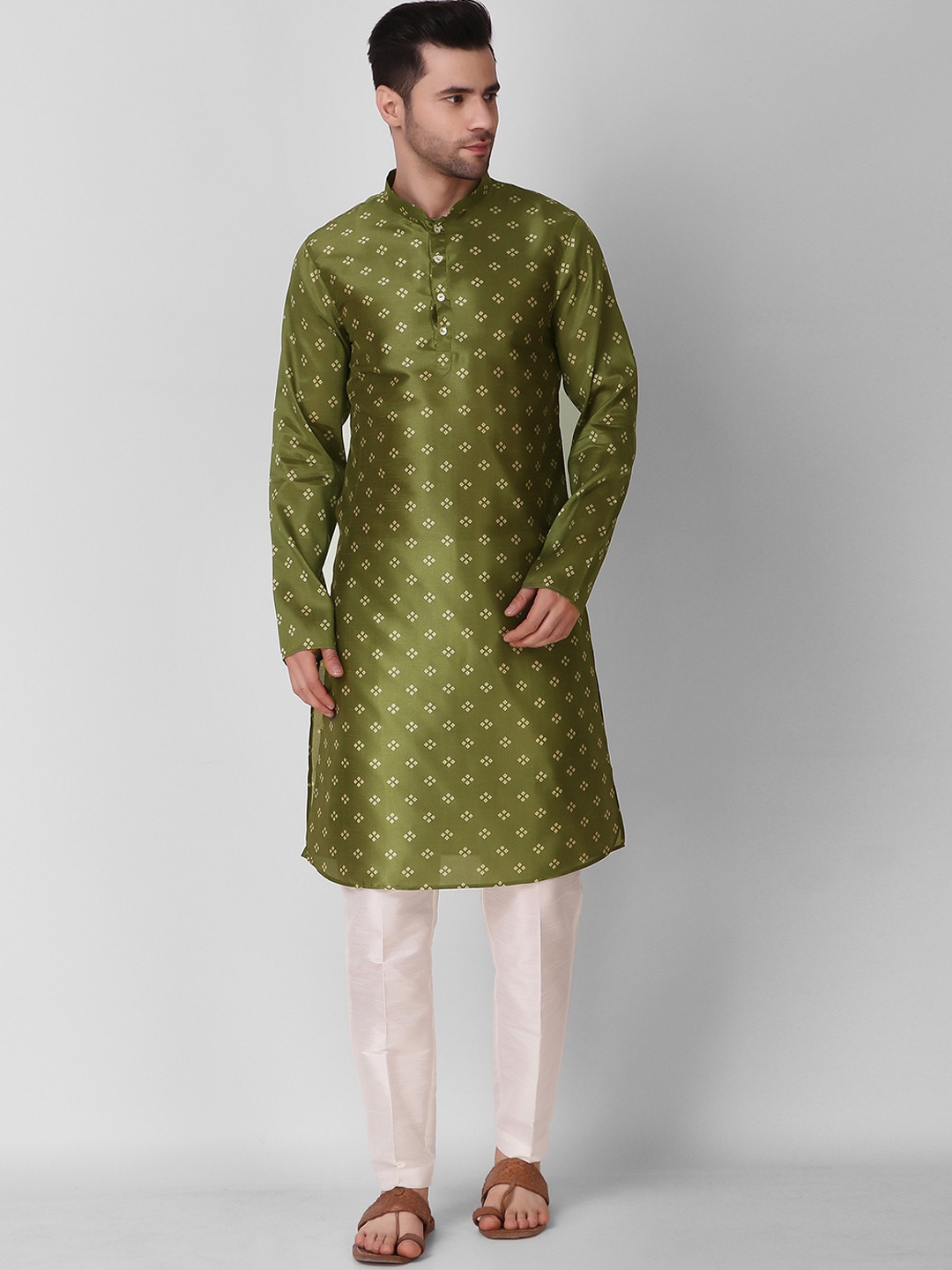 

Koshin Geometric Printed Mandarin Collar Kurta, Green