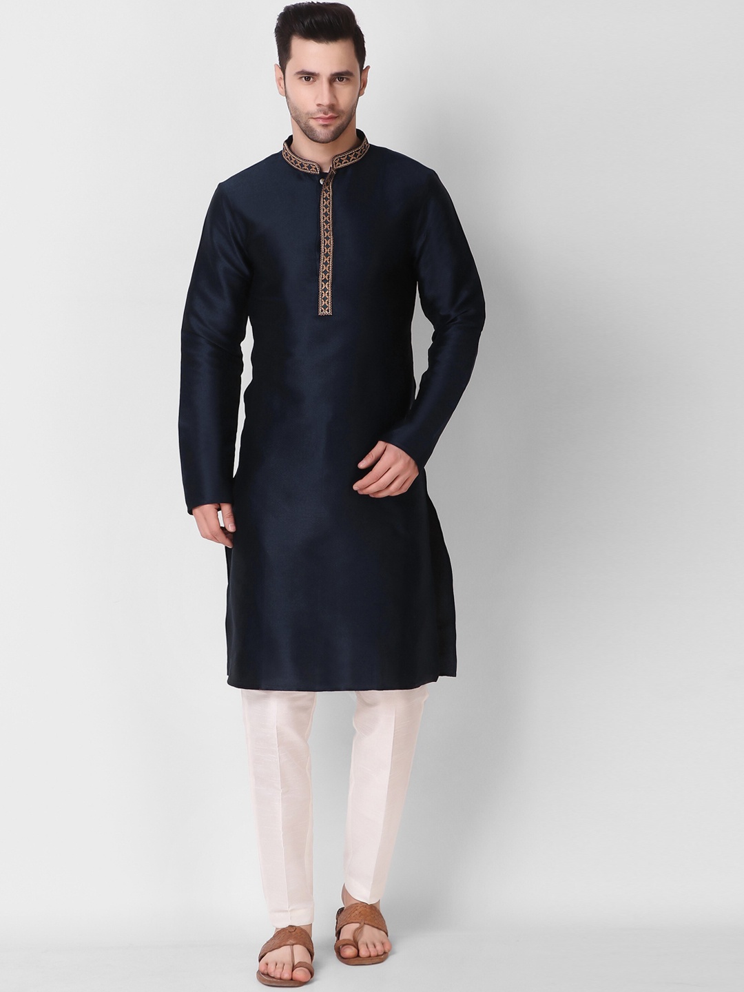 

Koshin Mandarin Collar Straight Kurta, Navy blue