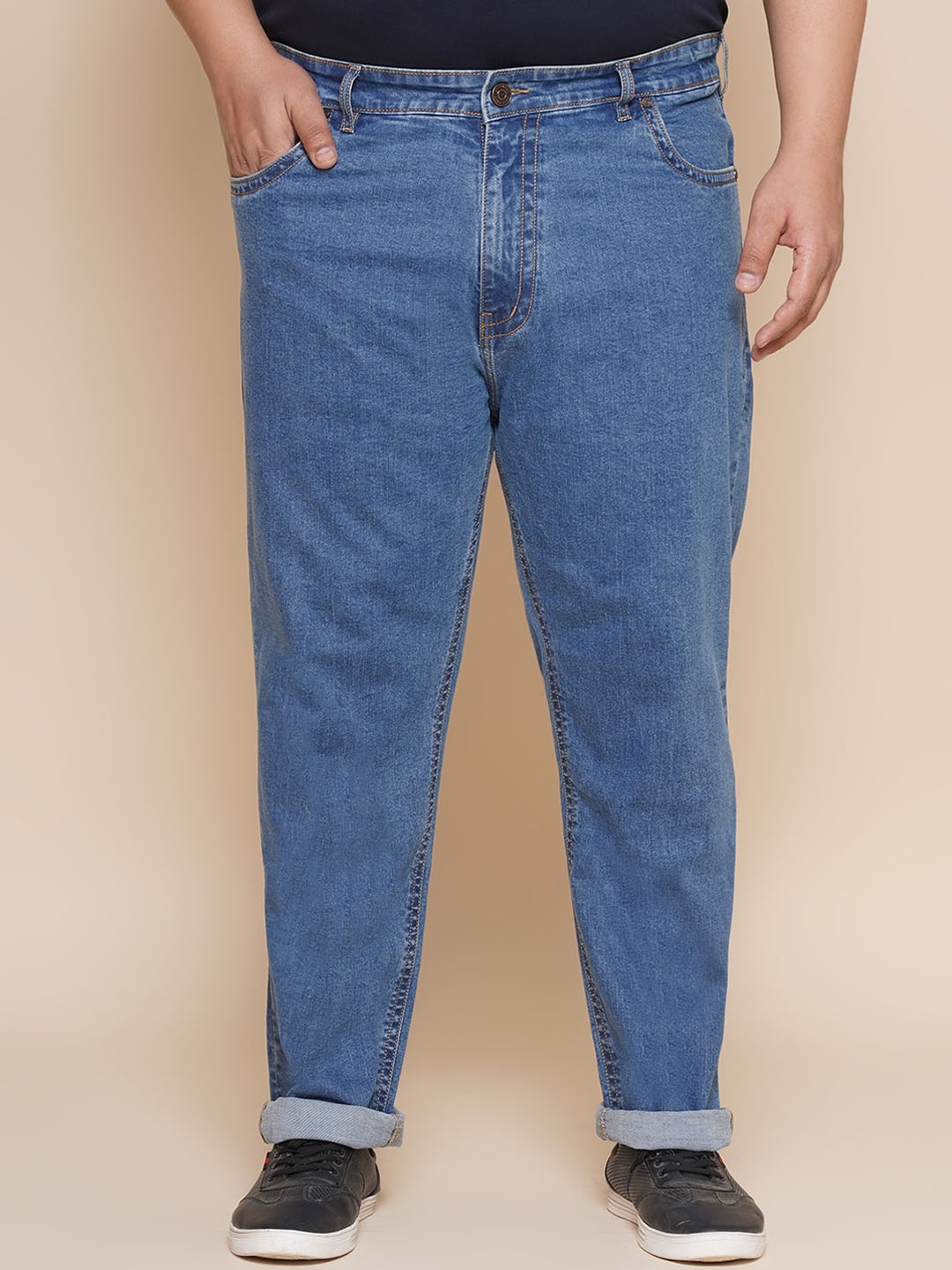 

John Pride Plus Size Men Mid-Rise Light Fade Stretchable Jeans, Blue