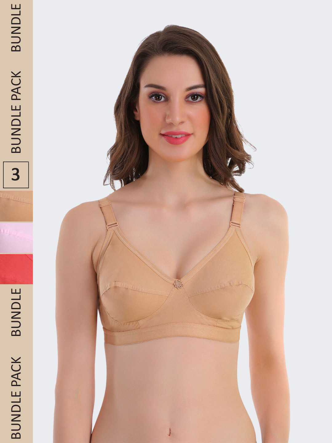 

POOJA RAGENEE Pack Of 3 Non-Wired Non-Padded All Day Comfort Cotton T-Shirt Bra, Pink