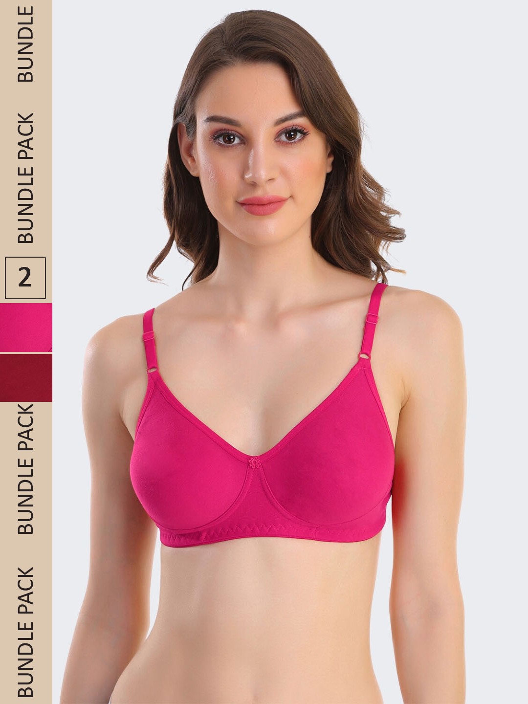 

POOJA RAGENEE Pack Of 2 Non-Wired Non-Padded All Day Comfort Seamless Cotton T-Shirt Bra, Magenta