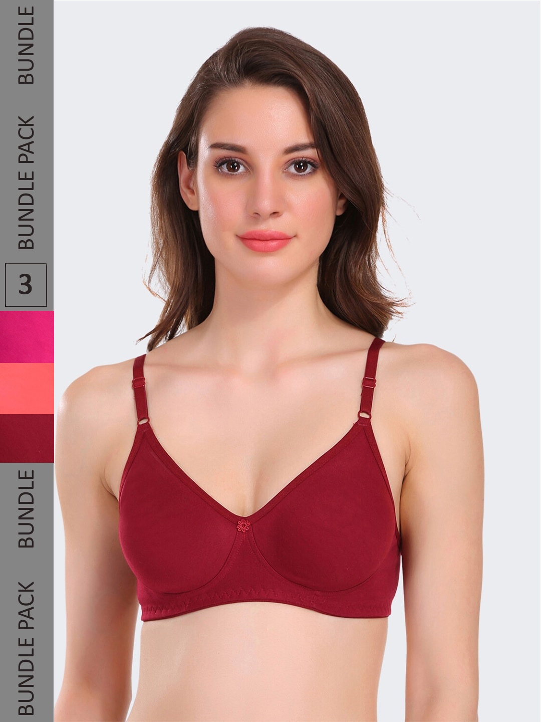 

POOJA RAGENEE Pack Of 3 Non-Wired Non-Padded All Day Comfort Seamless Cotton T-Shirt Bra, Magenta