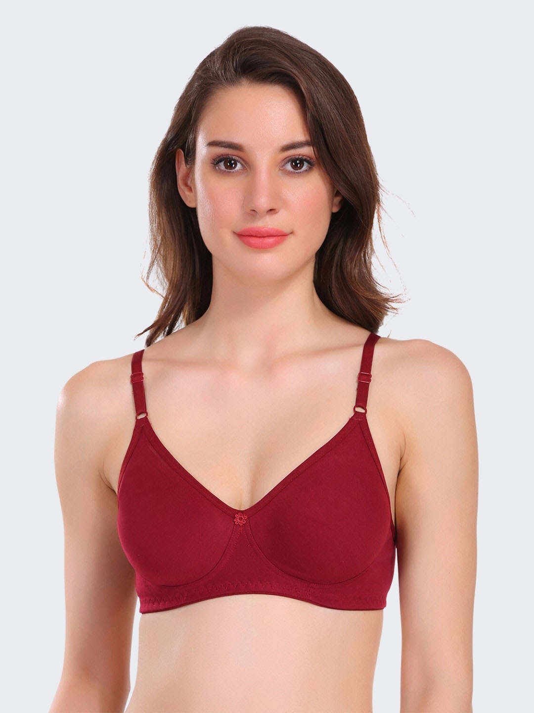 

POOJA RAGENEE Non-Wired Non-Padded All Day Comfort Seamless Cotton T-Shirt Bra, Maroon