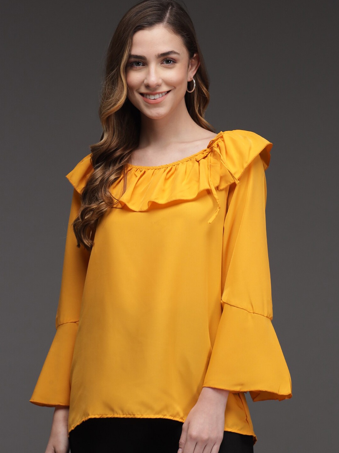 

BAESD Bell Sleeves Ruffles Detail Top, Yellow