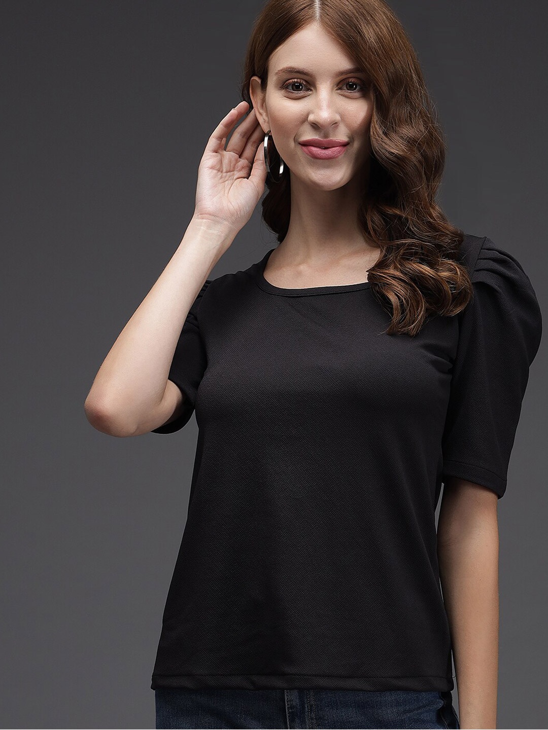 

BAESD Puff Sleeves Regular Top, Black