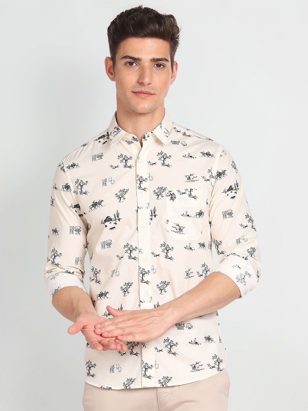 

U.S. Polo Assn. Denim Co. Graphic Print Slim Fit Shirt, White