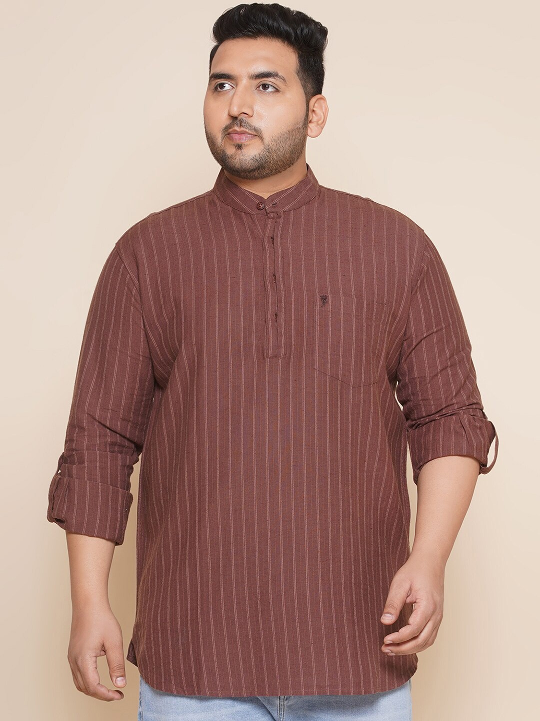 

John Pride Spread Collar Opaque Striped Cotton Casual Shirt, Brown