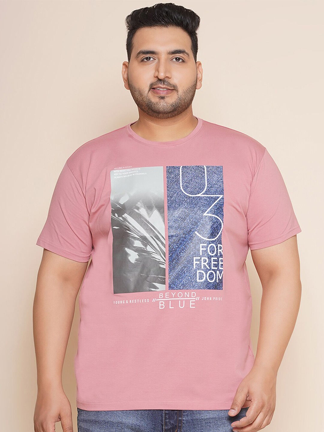 

John Pride Plus Size Typography Printed Casual T-shirt, Pink