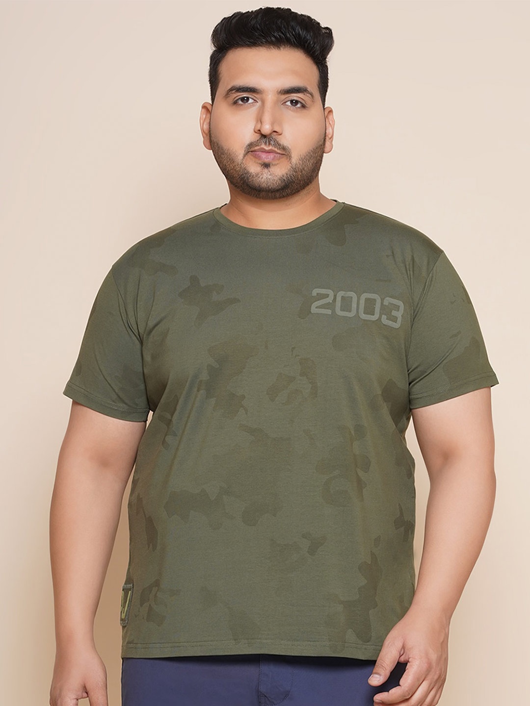 

John Pride Plus Size Camouflage Printed Casual T-shirt, Olive