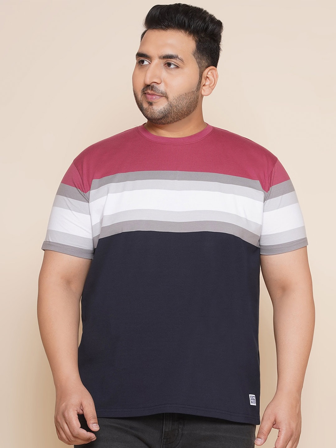 

John Pride Plus Size Striped Casual T-shirt, Navy blue