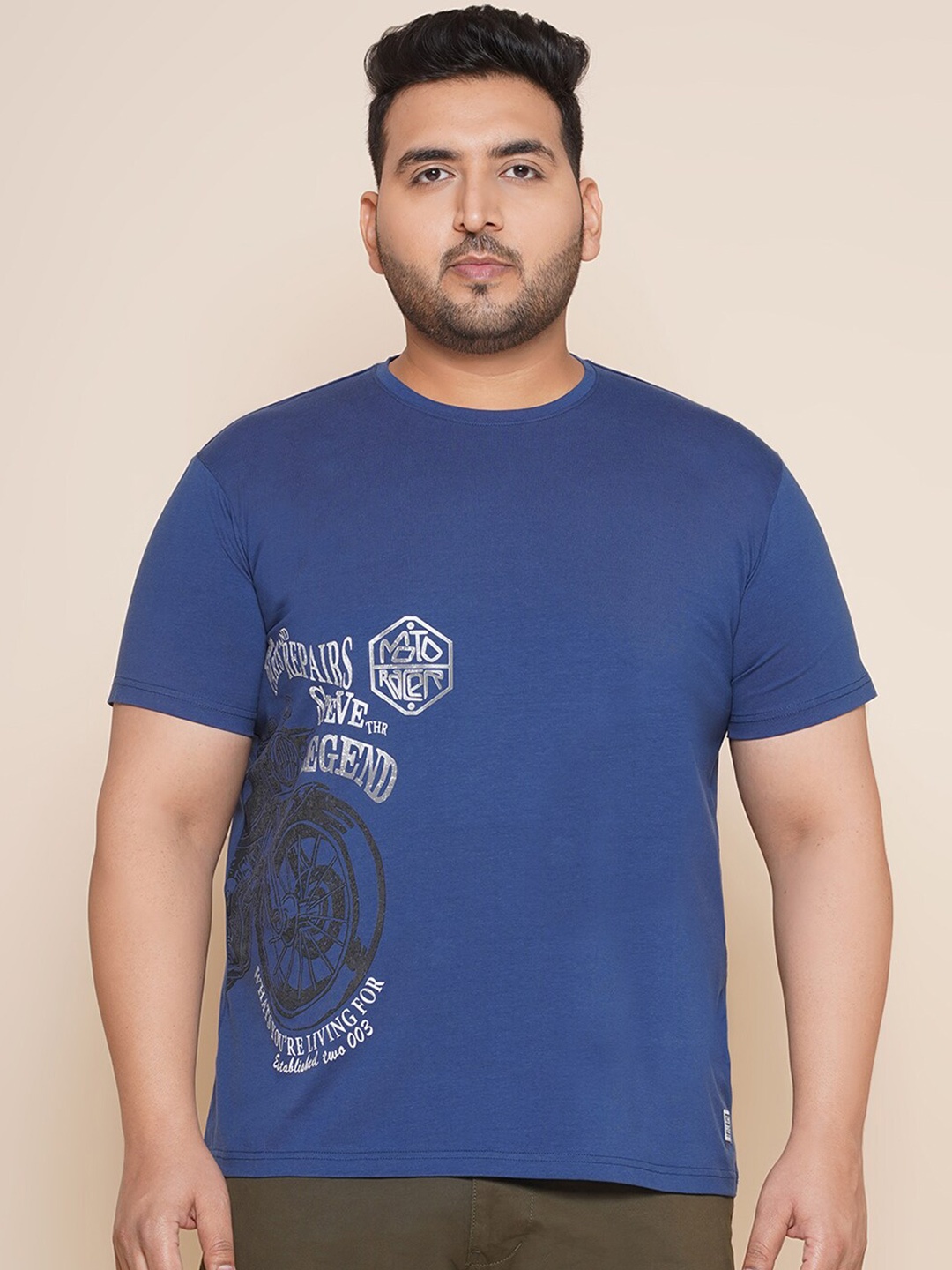 

John Pride Plus Size Graphic Printed Casual T-shirt, Blue
