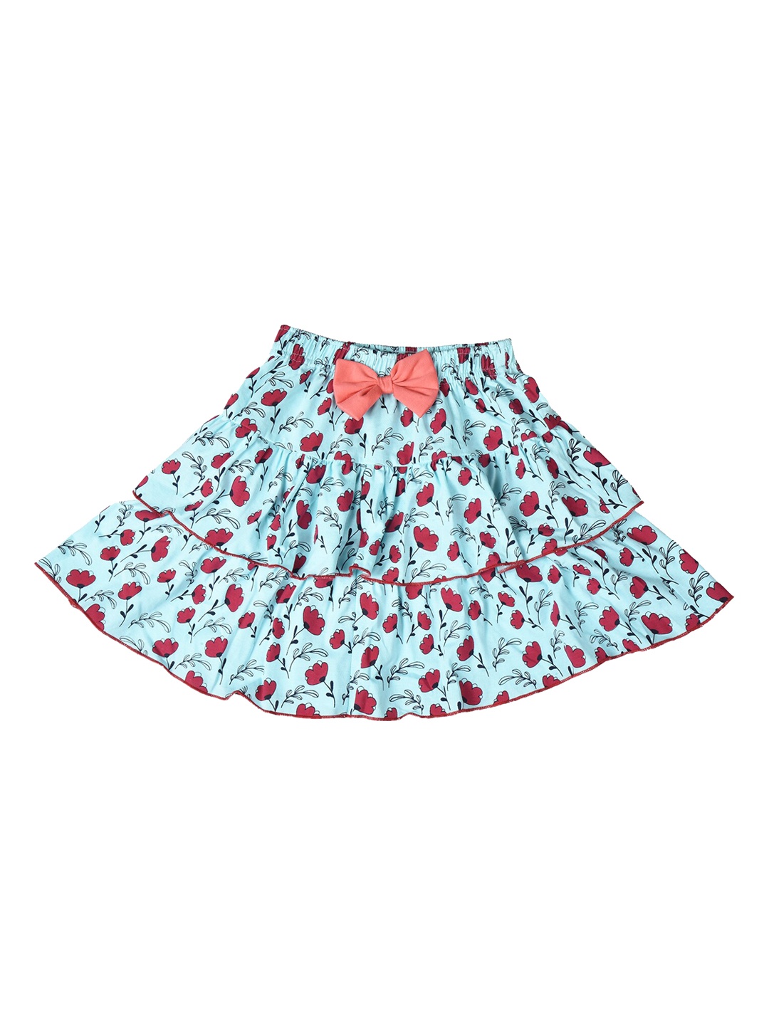 

POMY & JINNY Girls Floral Printed Cotton Tiered Skirt, Turquoise blue