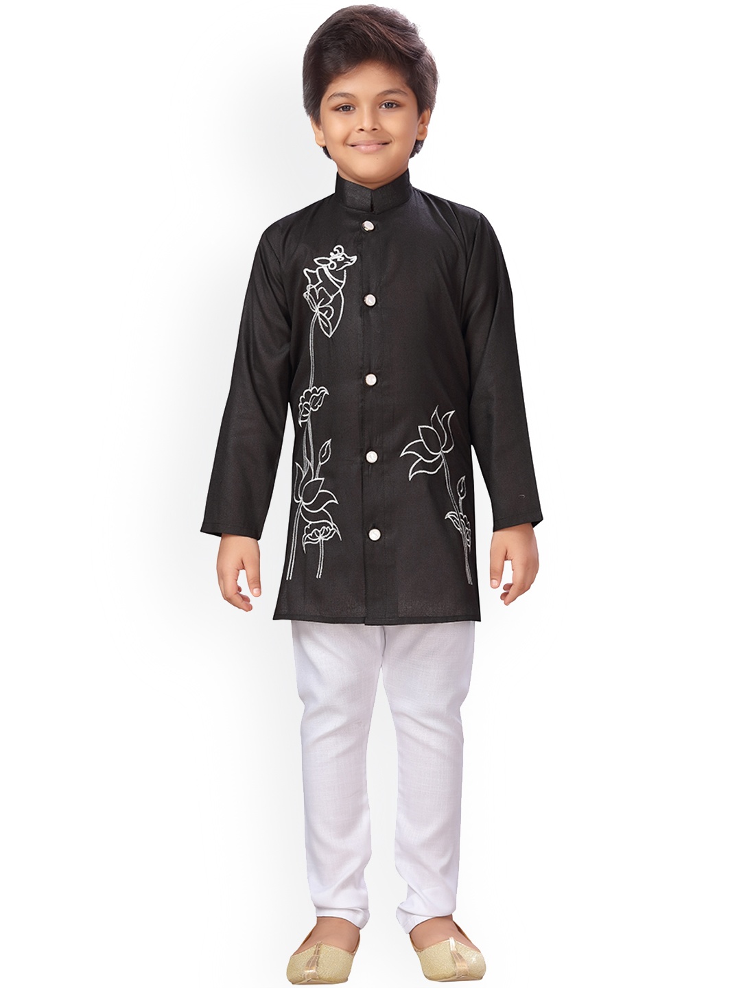 

BAESD Boys Floral Embroidered Sherwani, Black