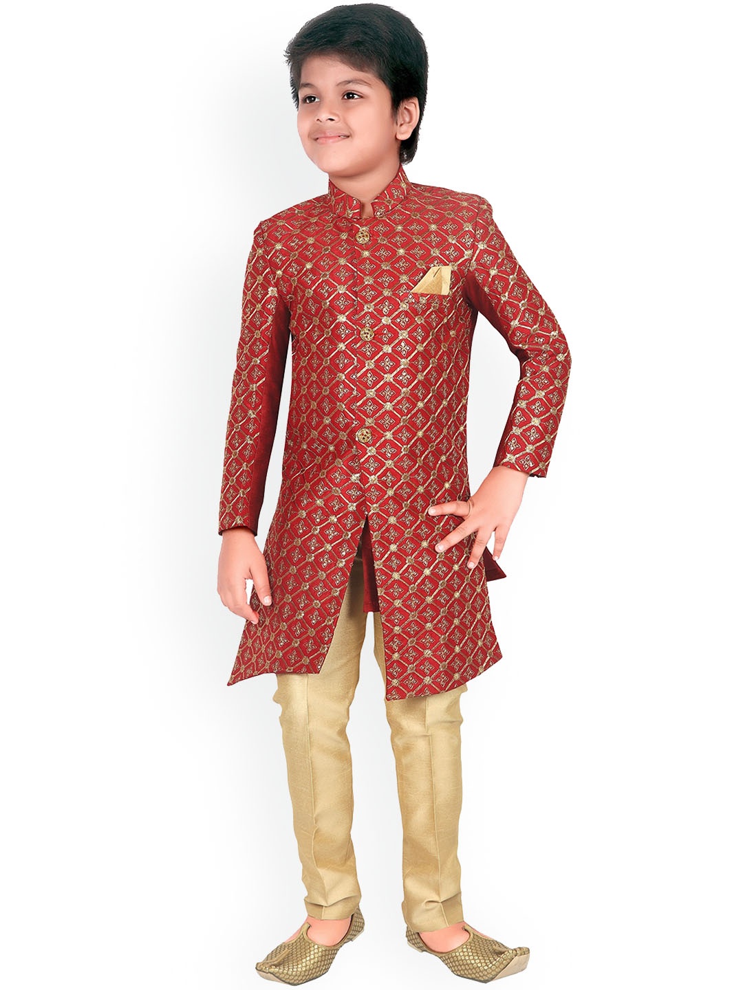 

BAESD Boys Woven Design Cotton Sherwani, Maroon
