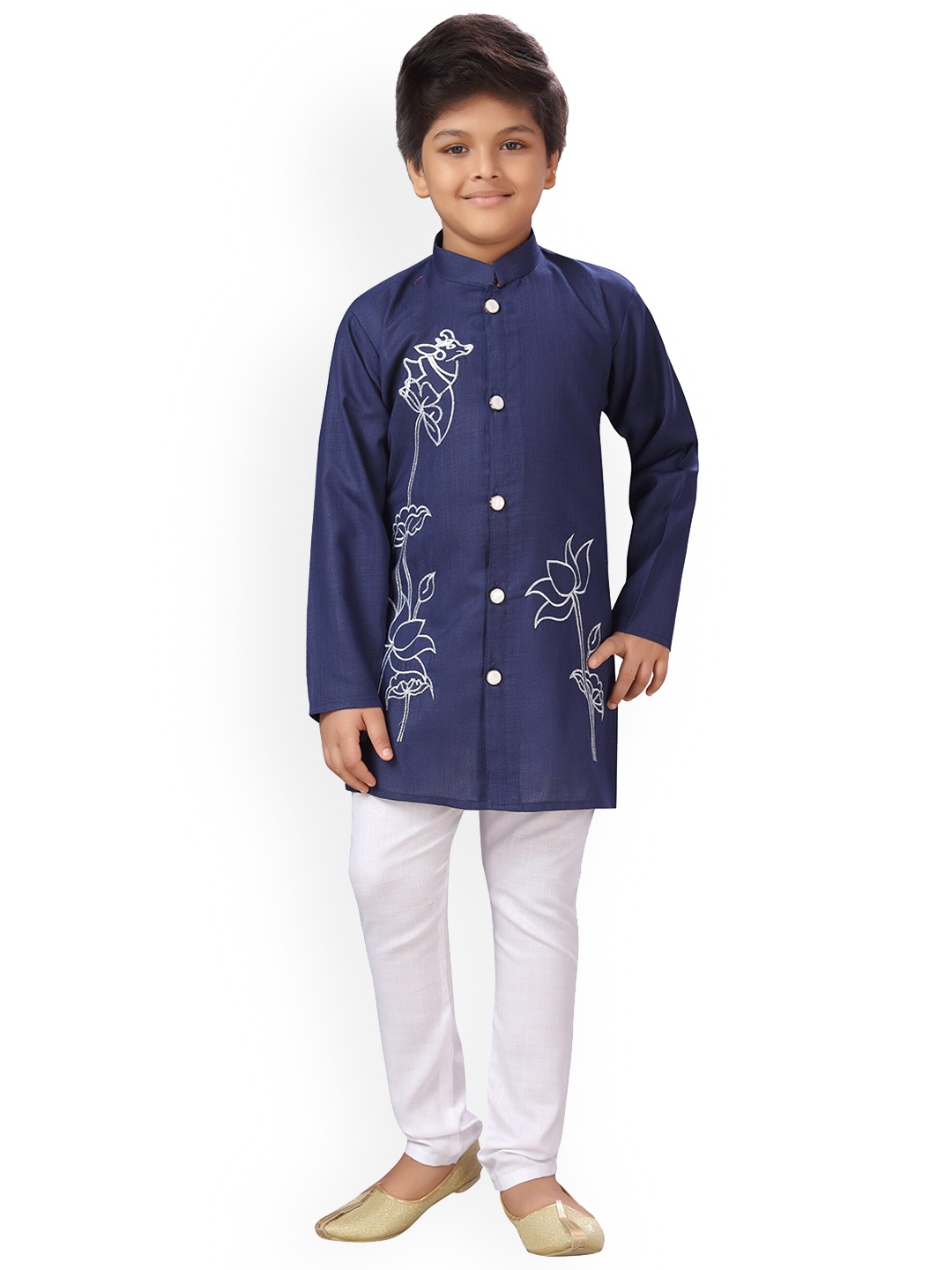 

BAESD Boys Floral Embroidered Sherwani, Navy blue