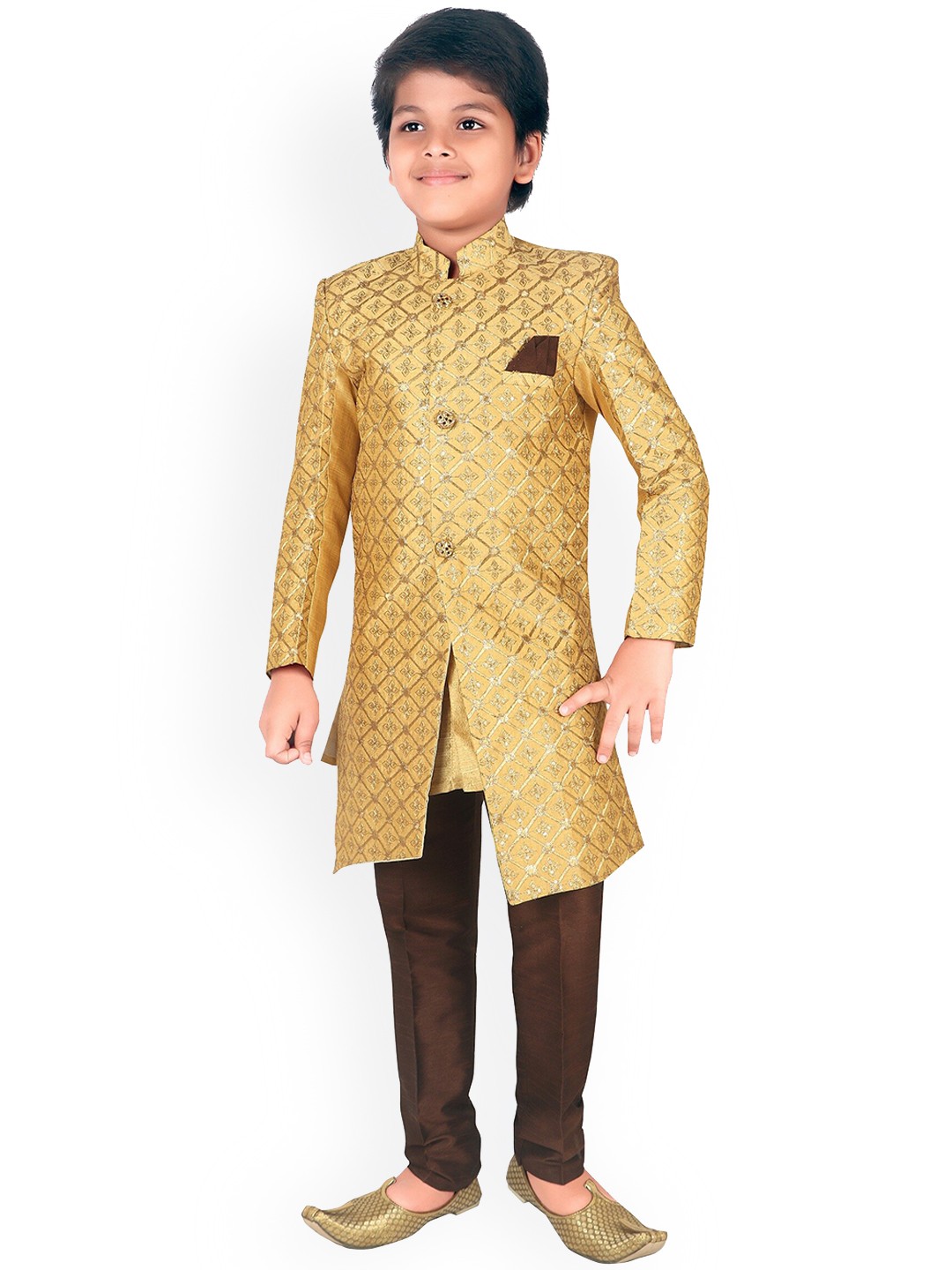 

BAESD Boys Woven Design Sherwani, Gold