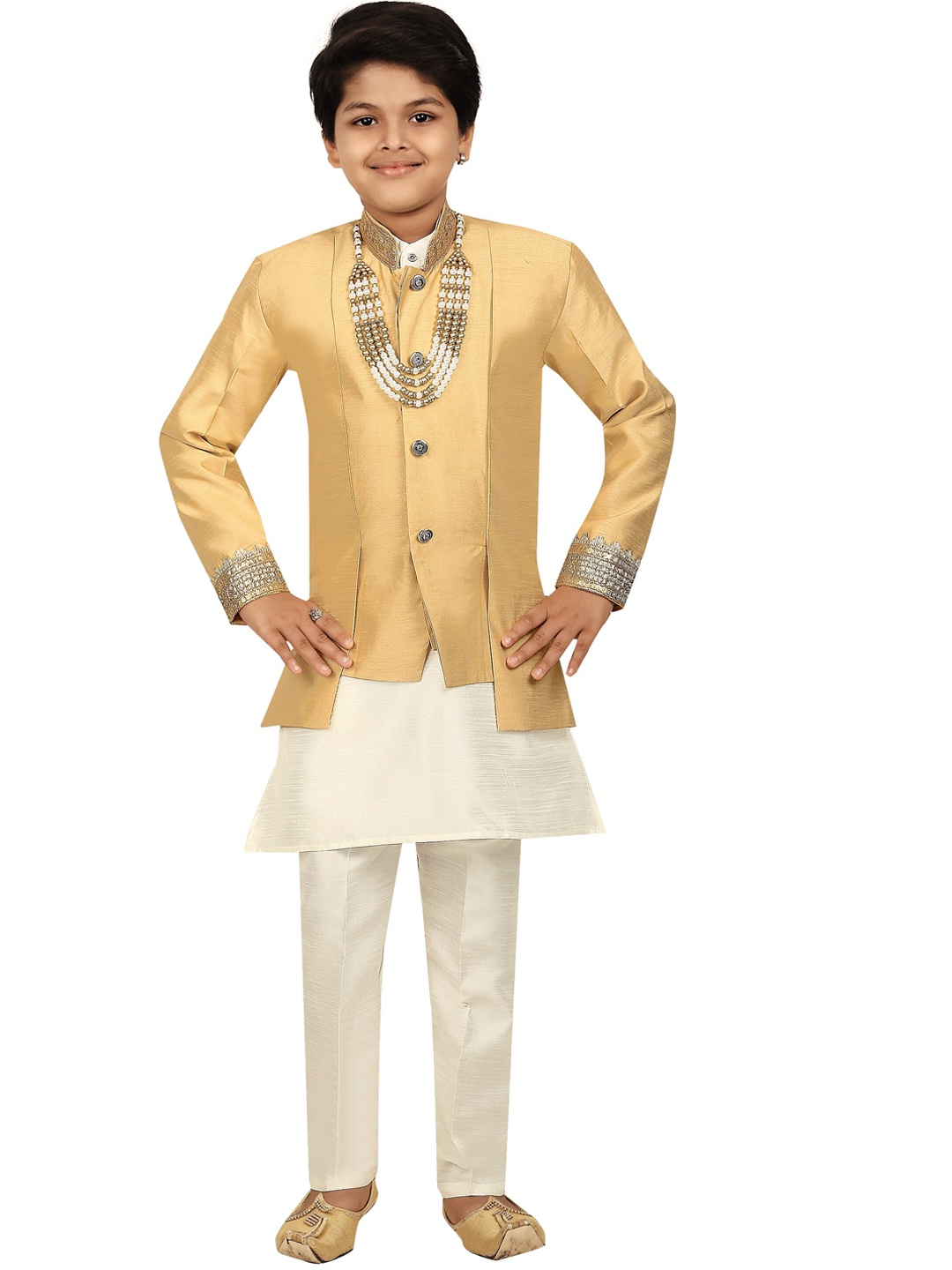 

BAESD Boys Woven Design Sherwani, Gold