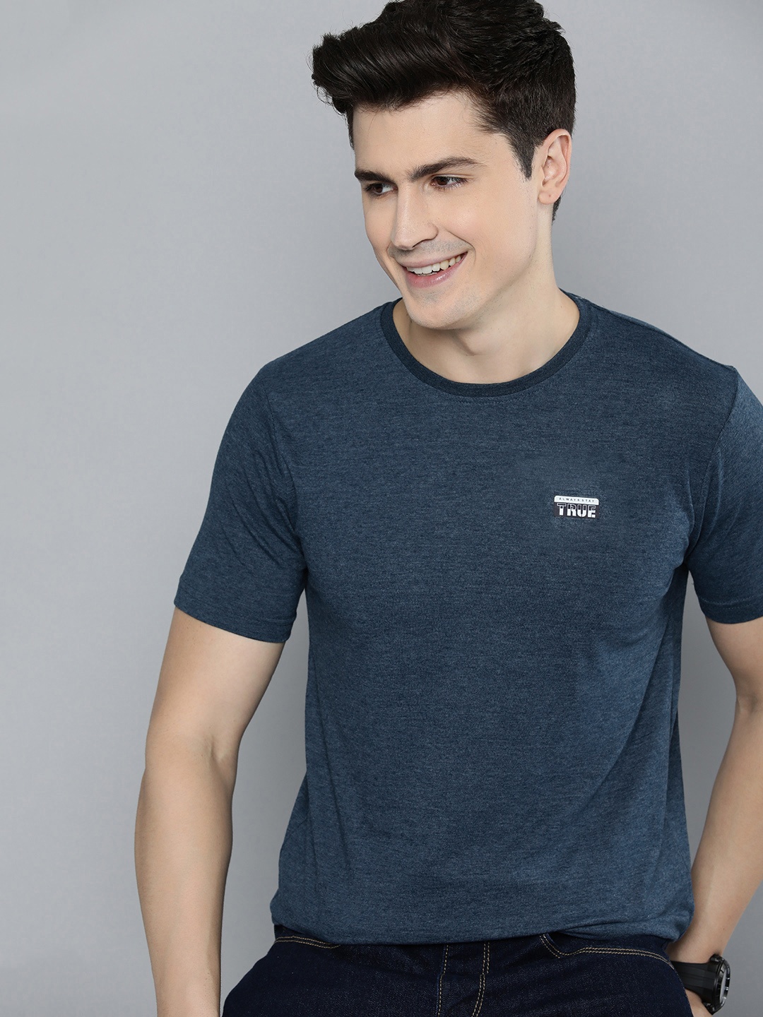 

HERE&NOW Crew Neck Solid T-shirt, Navy blue