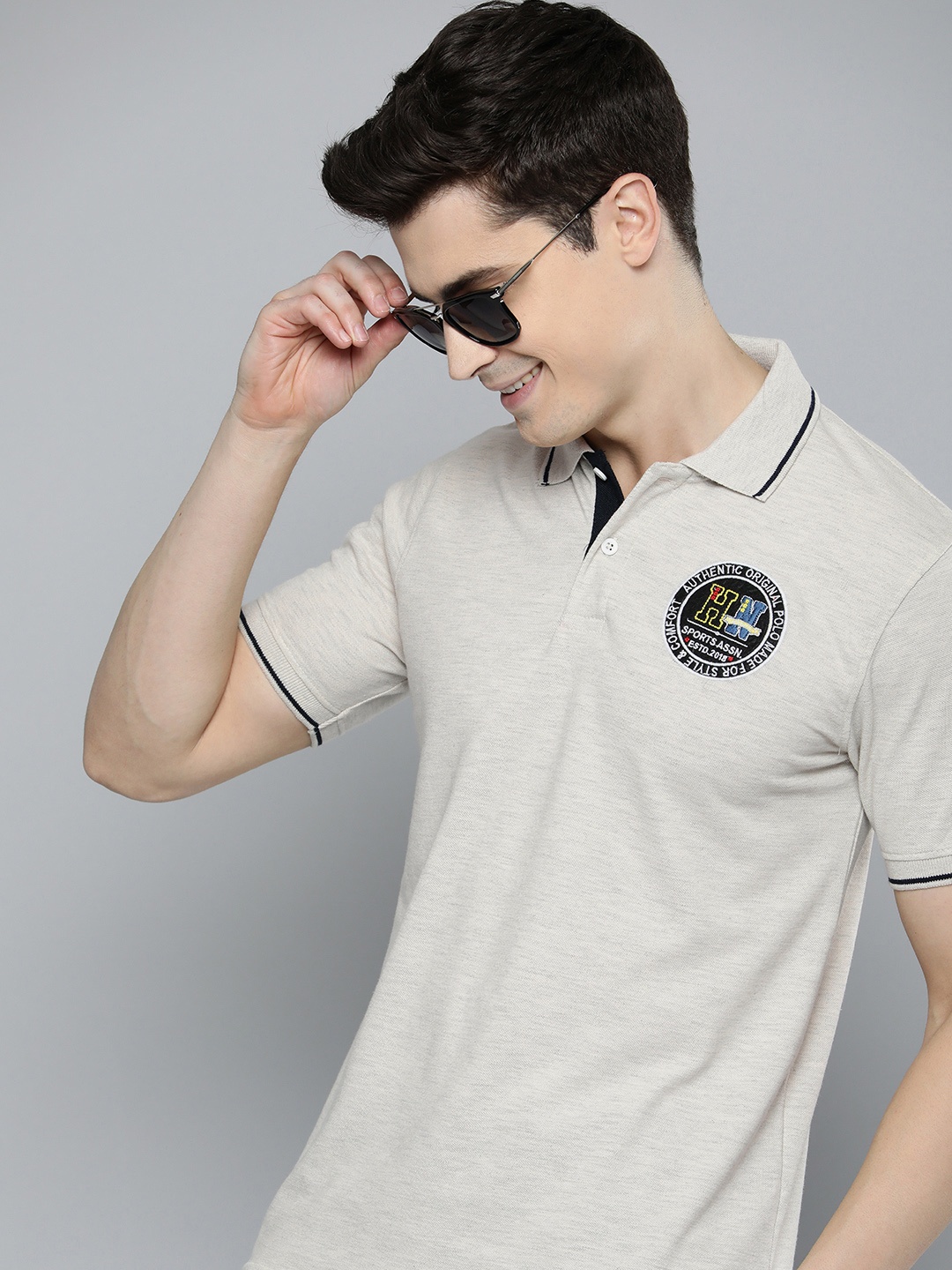 

HERE&NOW Melange Effect Polo Collar T-shirt, Cream